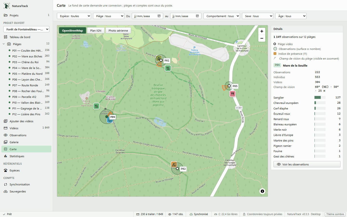 Carte d'un projet dans le logiciel de bureau